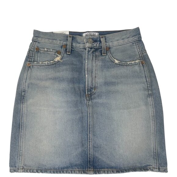 New Agolde Kat 80s Denim Mini Skirt 25 In Parking Lot Blue High Rise Y2K Retro - Picture 1 of 14